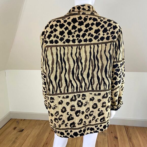 Vintage 90s Fashion Bug Leopard Animal Print Blanket Tapestry Coat Blazer Jacket - Picture 2 of 10